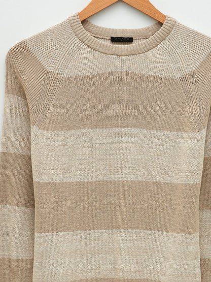 Crew Neck Long Sleeve Striped Men's Knitwear Sweater