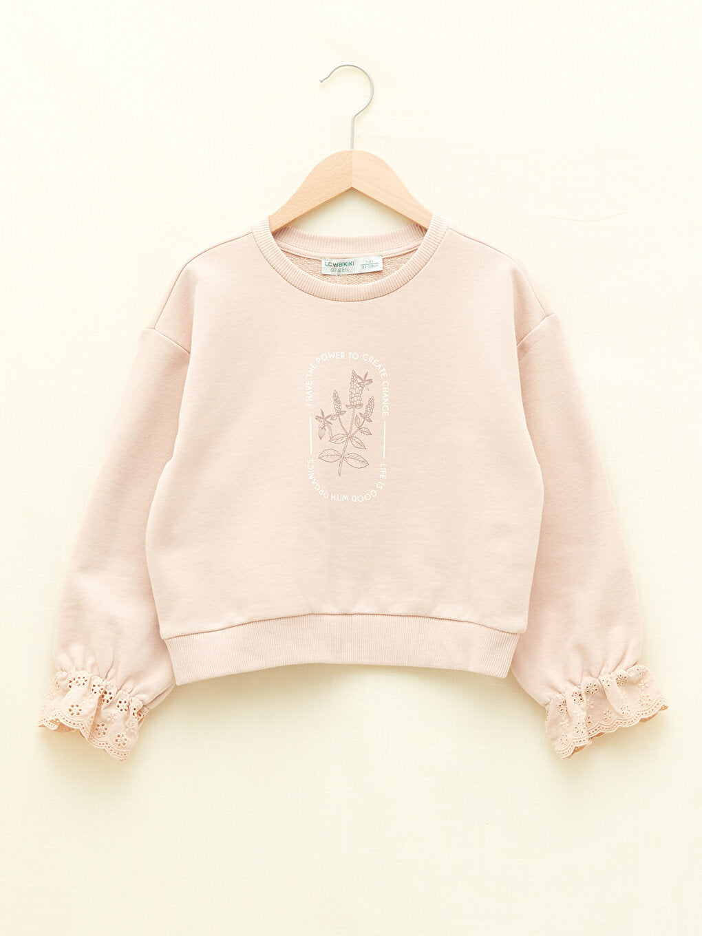 Crew Neck Printed Long Sleeve Organic Cotton Girl's Sweatshirt