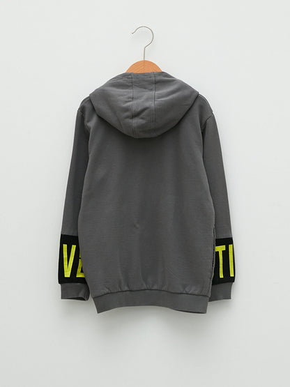 Hooded Printed Long Sleeve Boy's Zipper Sweatshirt