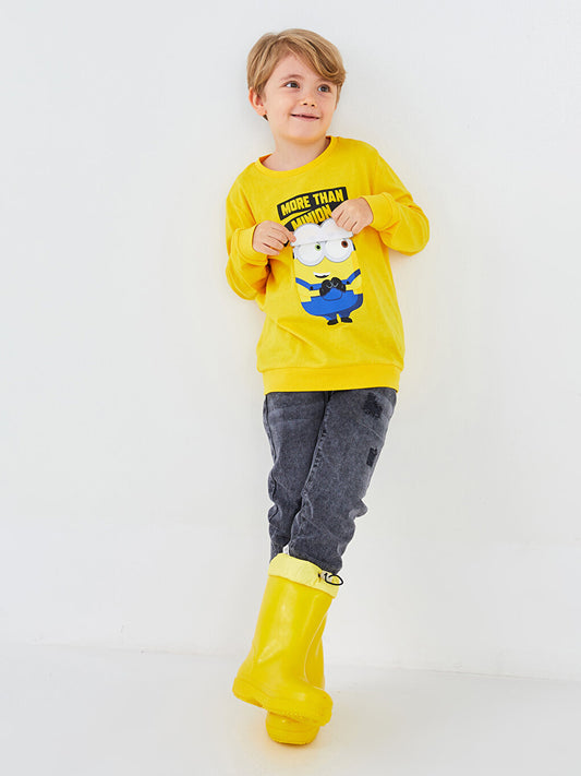 Crew Neck Minions Printed Long Sleeve Boy's Sweatshirt