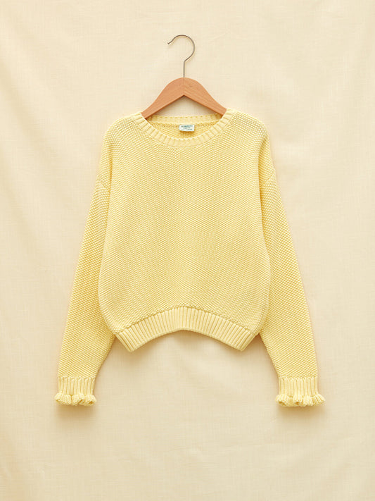 Crew Neck Basic Long Sleeve Organic Cotton Girls' Knitwear Sweater