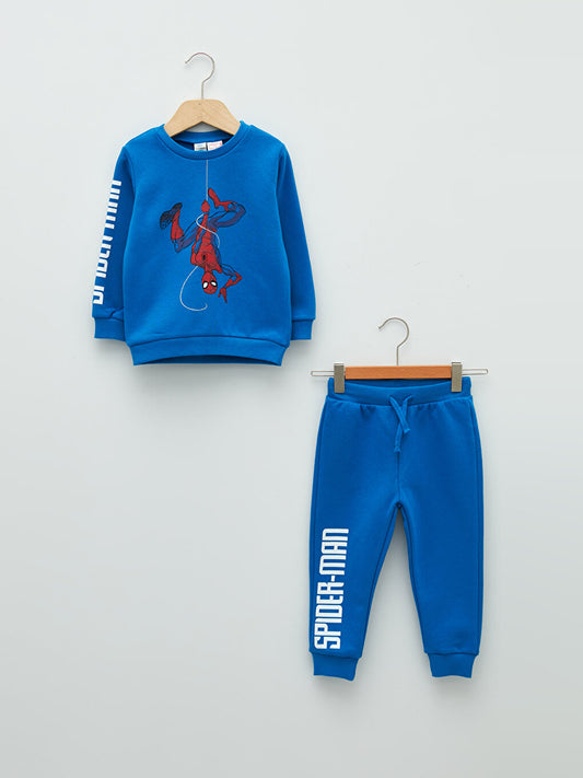 Crew Neck Long Sleeve Spiderman Printed Baby Boy Sweatshirt and Jogger Pants 2-Piece Set