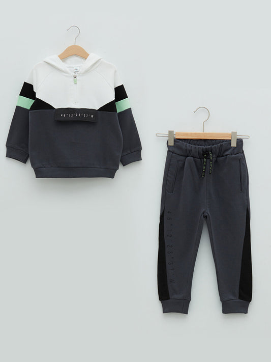 Hooded Long Sleeve Color Block Baby Boy Sweatshirt and Jogger Pants 2-Piece Set