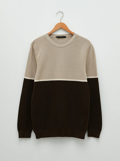 Crew Neck Long Sleeve Color Block Men's Knitwear Sweater