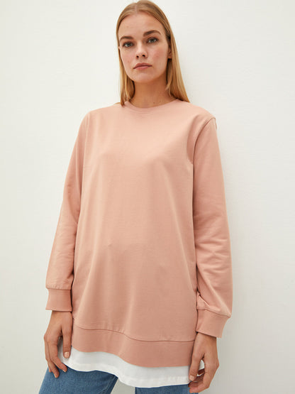 Crew Neck Plain Long Sleeve Women's Sweatshirt Tunic