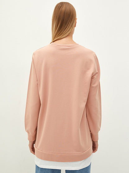 Crew Neck Plain Long Sleeve Women's Sweatshirt Tunic