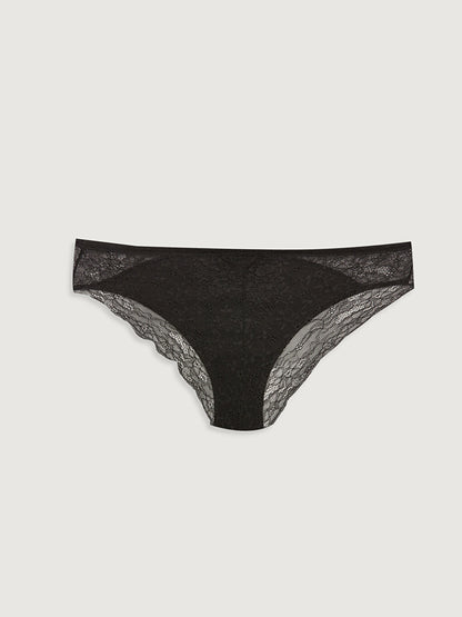 Lace Detailed Satin Brazilian Panties