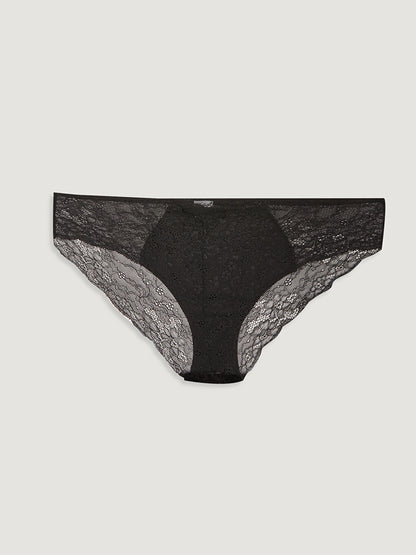 Lace Detailed Velvet Fabric Bikini Panties