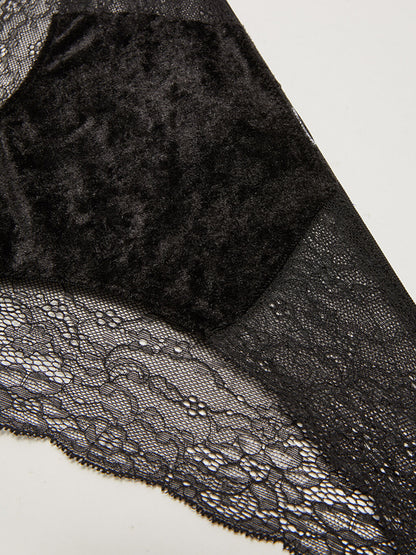 Lace Detailed Velvet Fabric Bikini Panties