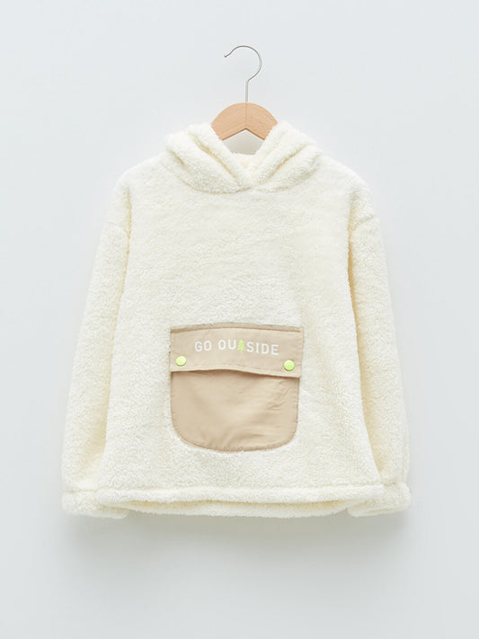 Hooded Basic Long Sleeve Plush Girl's Sweatshirt