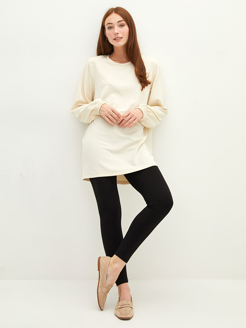 Crew Neck Plain Long Sleeve Women's Tunic