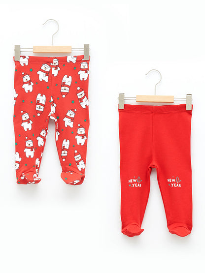 New Year's Themed Cotton Baby Boy Trousers with Elastic Waist, 2-pack