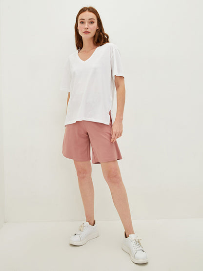 Women's Bermuda Shorts with Elastic Waist and Flat Pocket Detail