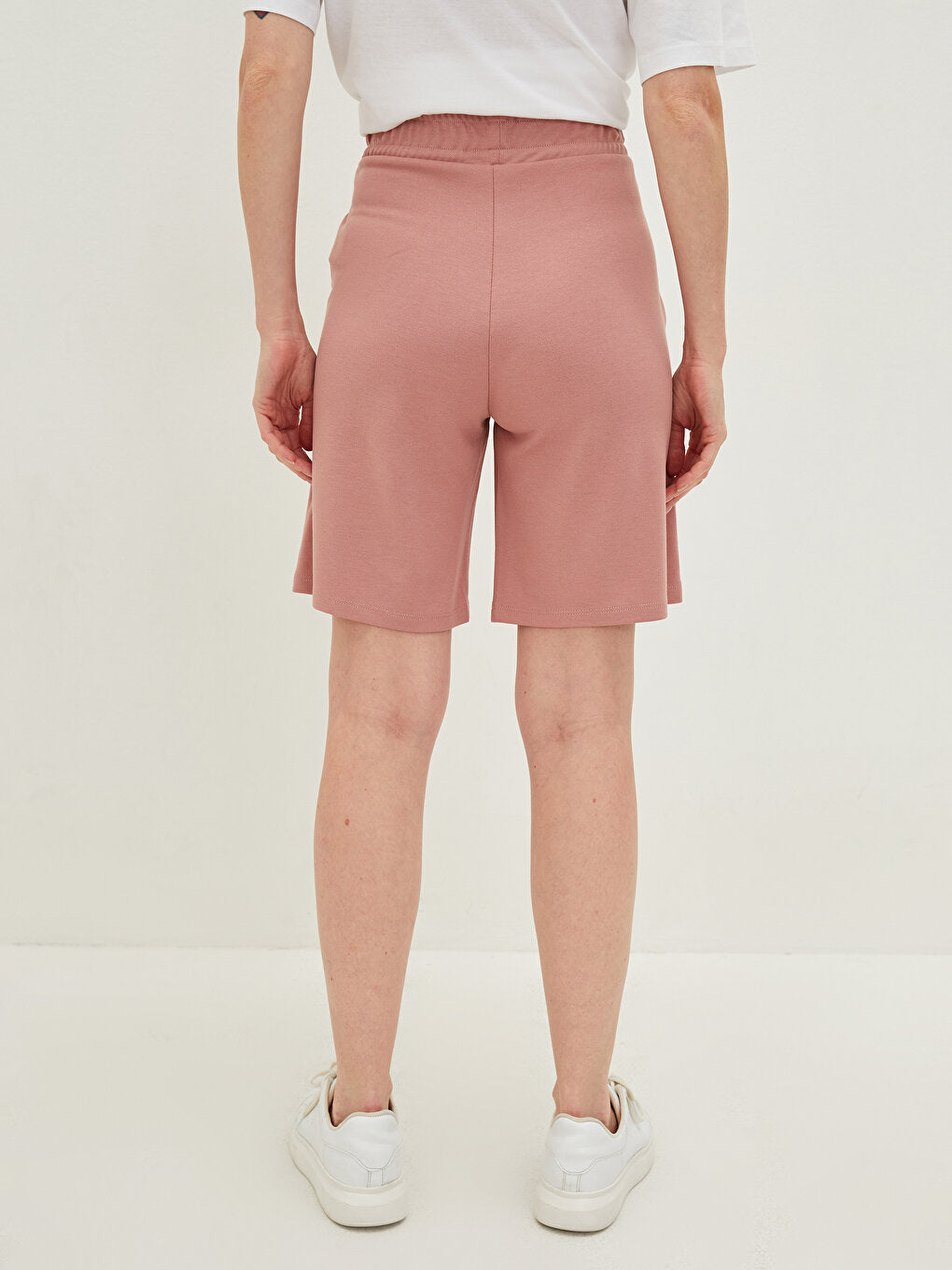 Women's Bermuda Shorts with Elastic Waist and Flat Pocket Detail