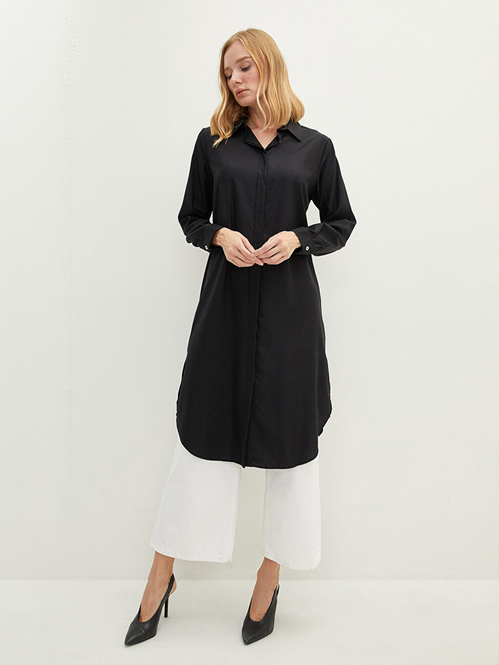 Plain Long Sleeve Women's Shirt Tunic