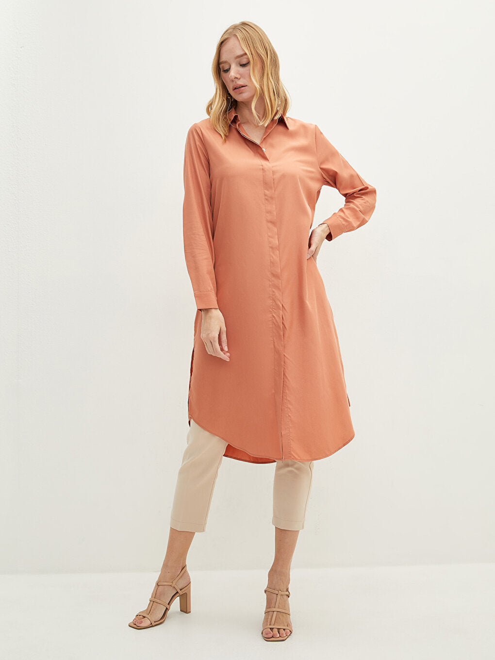 Plain Long Sleeve Women's Shirt Tunic