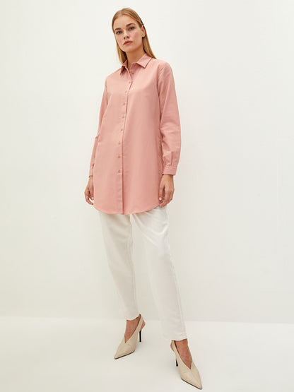 Plain Long Sleeve Poplin Women's Shirt Tunic