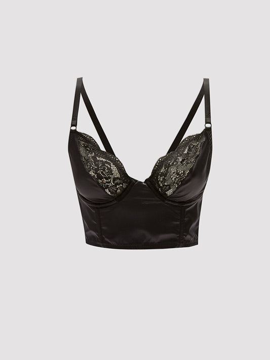 Non-Wireless Padded Lace Satin Bra