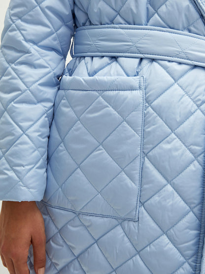 Jacket Collar Quilted Patterned Long Sleeve Women's Puffer Coat