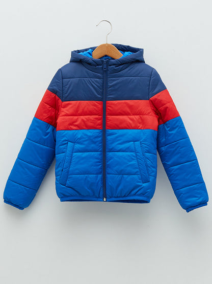 Hooded Color Block Boys Puffer Coat