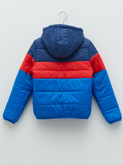 Hooded Color Block Boys Puffer Coat