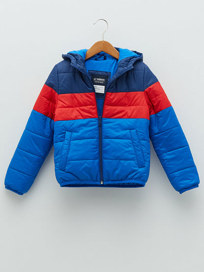 Hooded Color Block Boys Puffer Coat