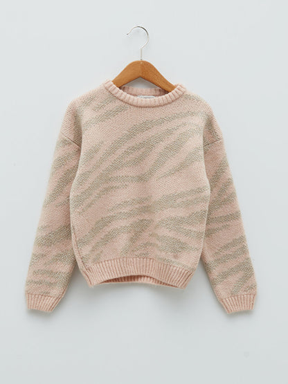 Crew Neck Patterned Long Sleeve Girl's Knitwear Sweater