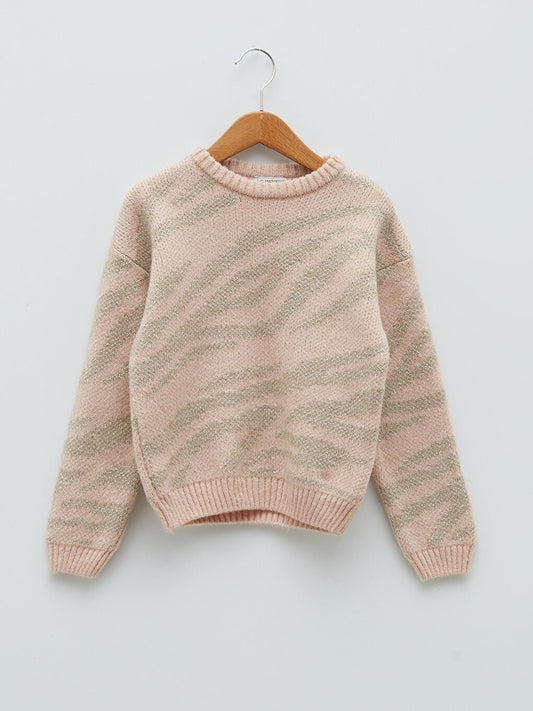 Crew Neck Patterned Long Sleeve Girl's Knitwear Sweater