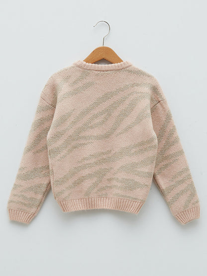 Crew Neck Patterned Long Sleeve Girl's Knitwear Sweater