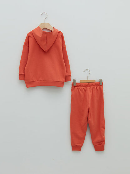 Hooded Long Sleeve Basic Baby Boy Sweatshirt and Trousers 2-Piece Set