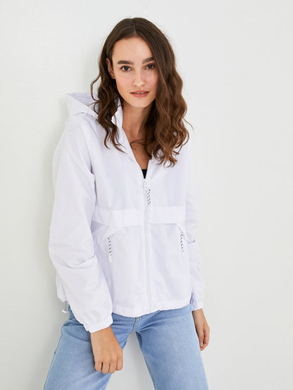 Hooded Collar Plain Long Sleeve Pocket Detailed Women's Raincoat