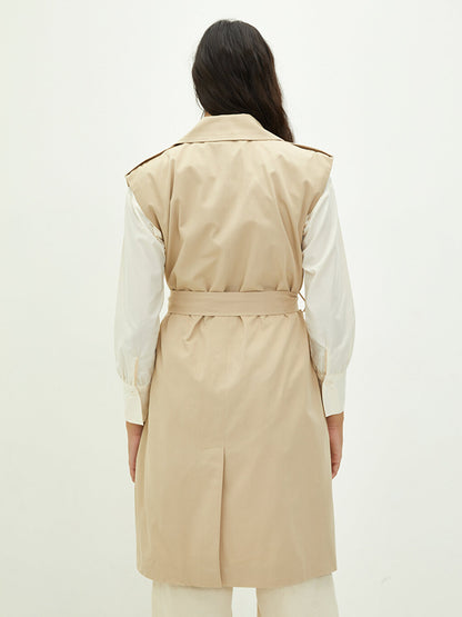 Jacket Collar Straight Sleeveless Waist Belted Oversize Cotton Women's Trench Coat