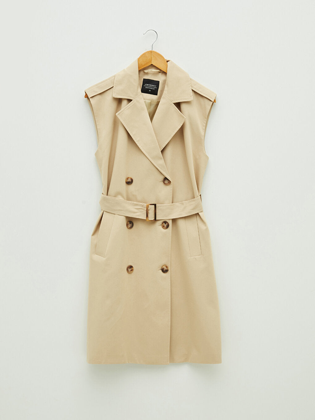 Jacket Collar Straight Sleeveless Waist Belted Oversize Cotton Women's Trench Coat