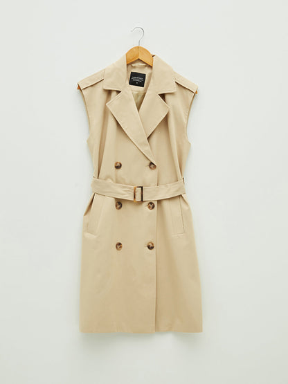 Jacket Collar Straight Sleeveless Waist Belted Oversize Cotton Women's Trench Coat