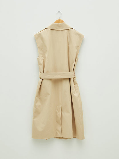 Jacket Collar Straight Sleeveless Waist Belted Oversize Cotton Women's Trench Coat