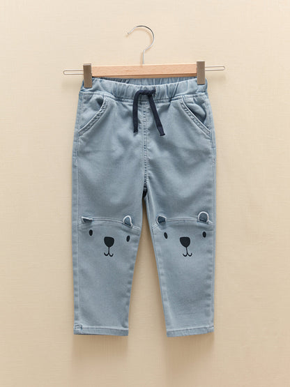 Printed Baby Boy Jean Trousers with Elastic Waist