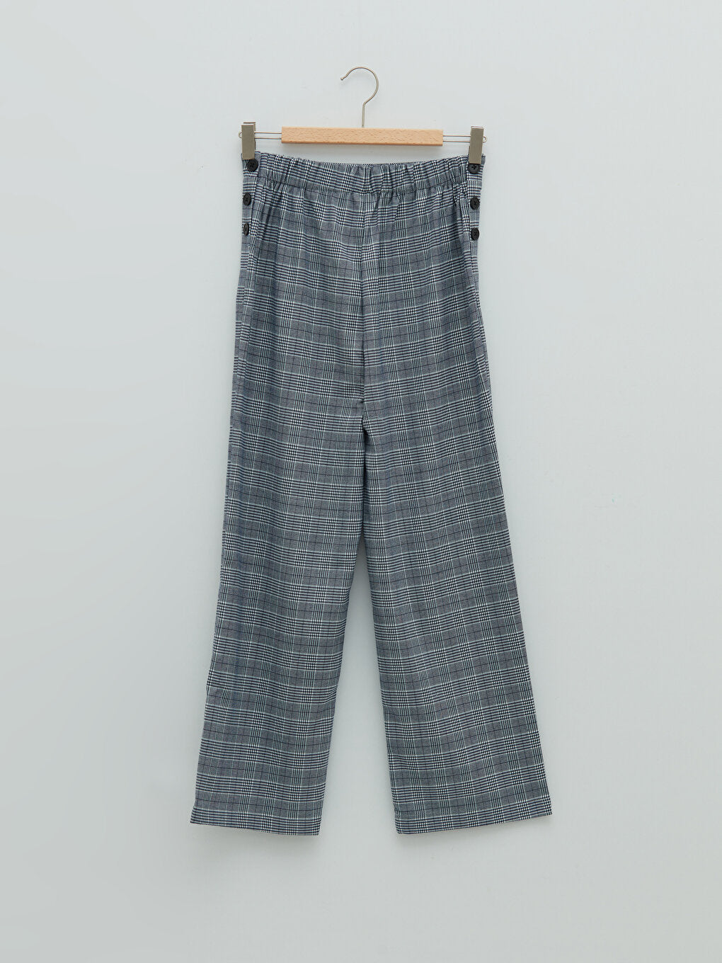 Plaid Gabardine Girl's Trousers with Elastic Waist