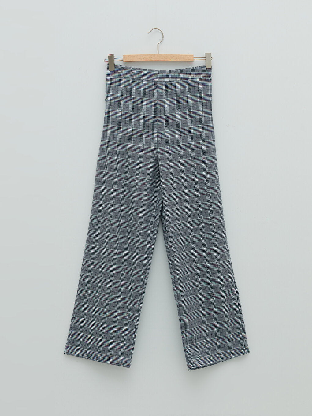 Plaid Gabardine Girl's Trousers with Elastic Waist