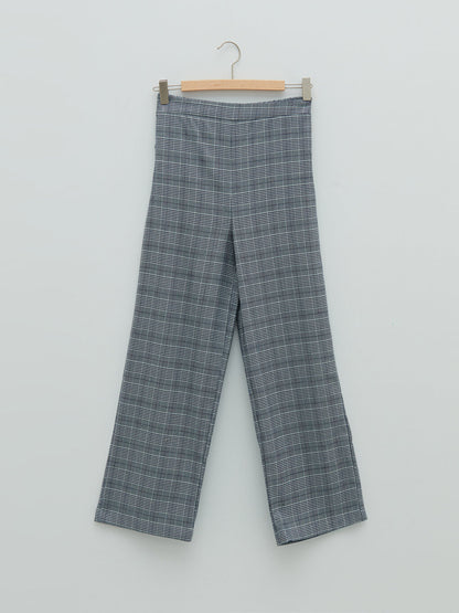 Plaid Gabardine Girl's Trousers with Elastic Waist