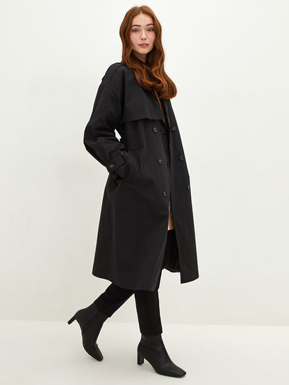 Jacket Collar Flat Waist Belted Pocket Detailed Long Sleeve Oversize Women's Trench Coat