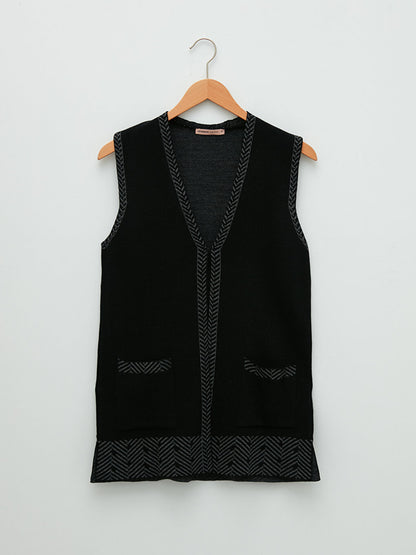 V-Neck Patterned Women's Knitwear Vest