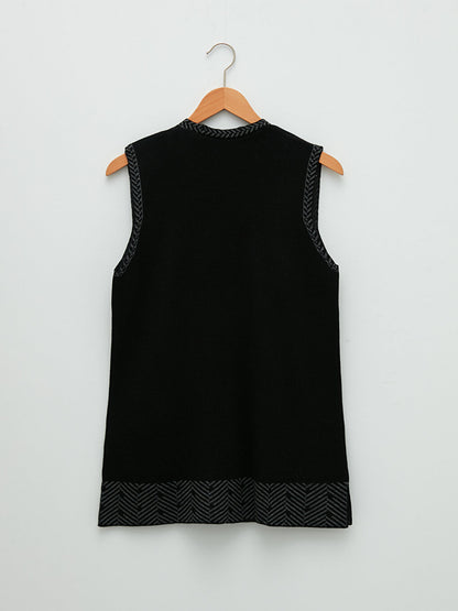 V-Neck Patterned Women's Knitwear Vest