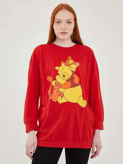 Crew Neck Winnie the Pooh Printed Long Sleeve Women's Pajama Set