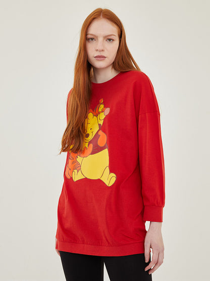 Crew Neck Winnie the Pooh Printed Long Sleeve Women's Pajama Set