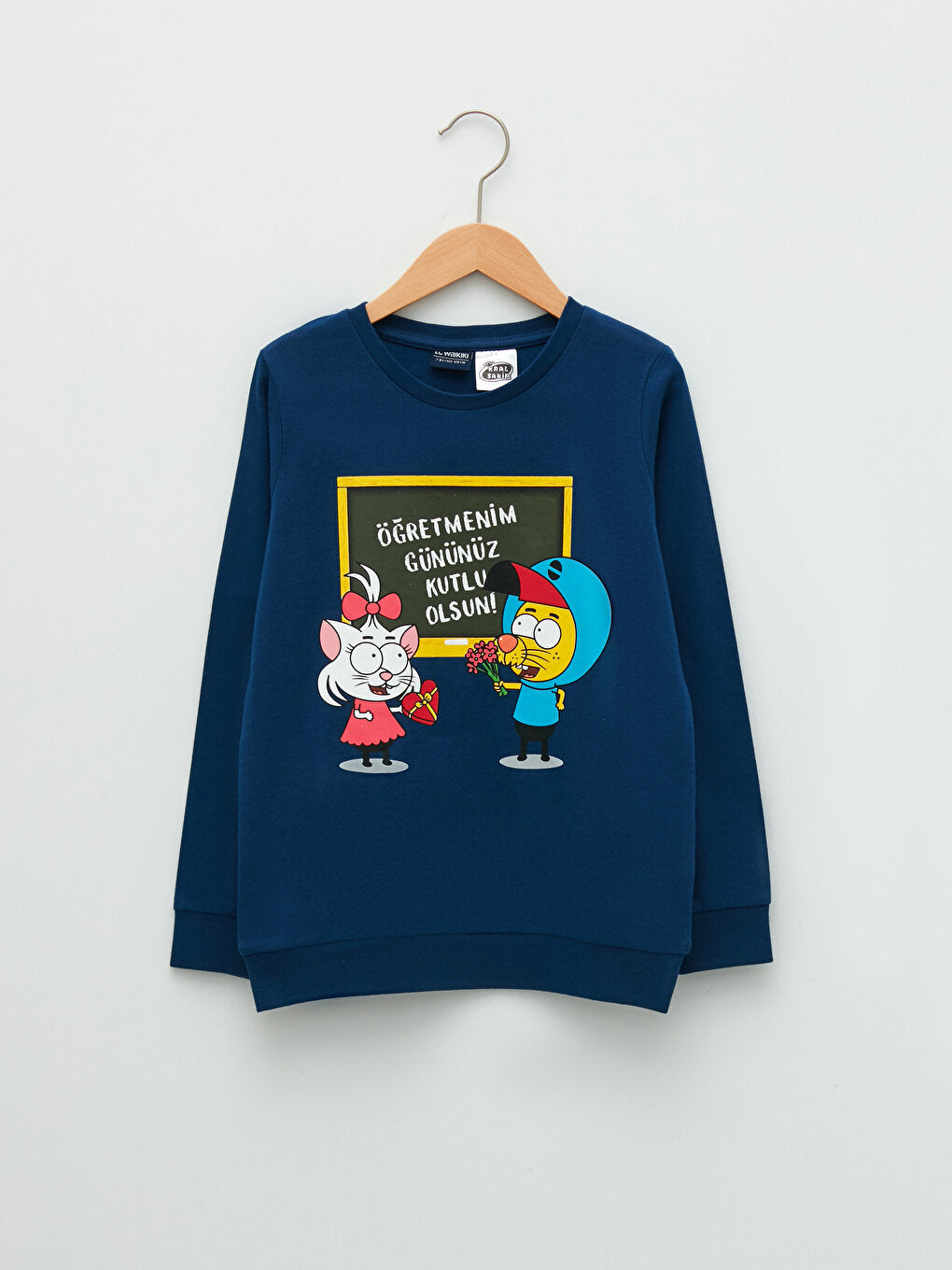 Crew Neck Kral Şakir Printed Long Sleeve Boy's Sweatshirt