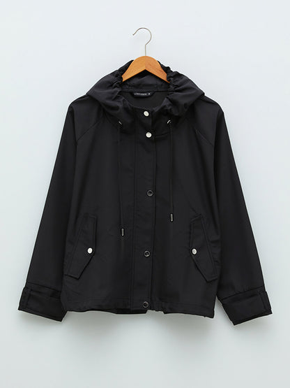 Hooded Plain Pocket Detailed Long Sleeve Women's Raincoat