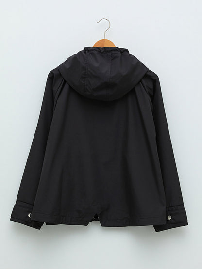 Hooded Plain Pocket Detailed Long Sleeve Women's Raincoat