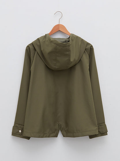 Hooded Plain Pocket Detailed Long Sleeve Women's Raincoat