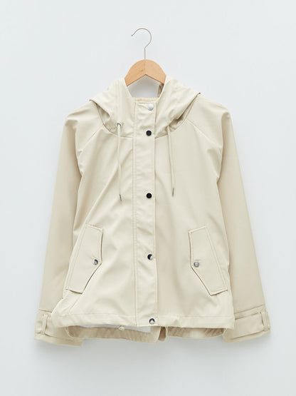 Hooded Plain Pocket Detailed Long Sleeve Women's Raincoat