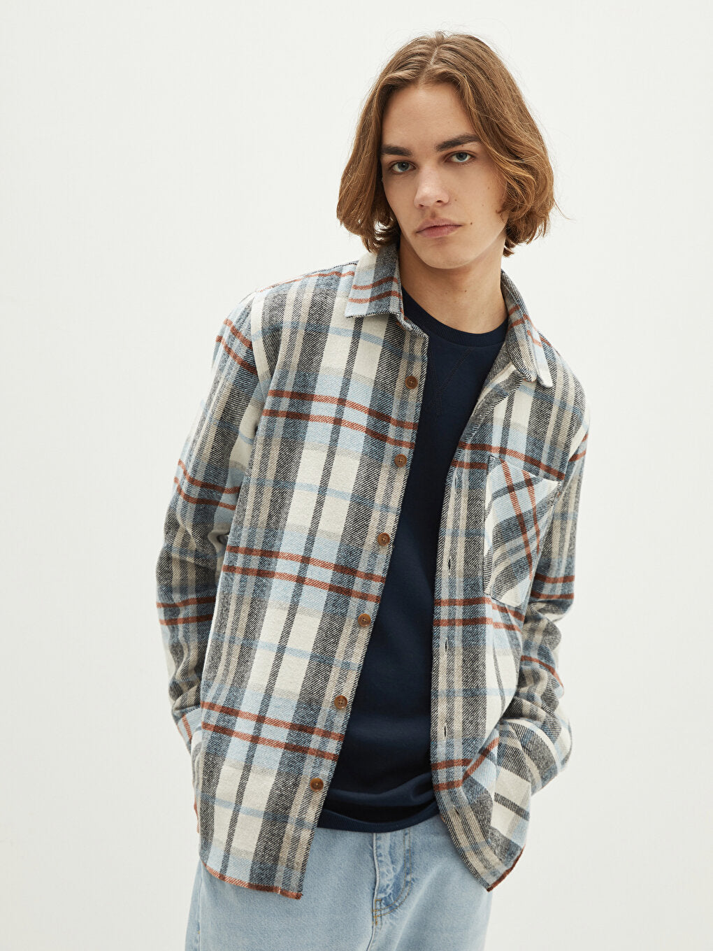 Regular Fit Long Sleeve Plaid Men's Lumberjack Shirt Jacket